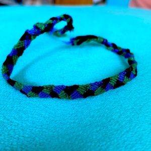 Black, green, and blue tie-able braided bracelet